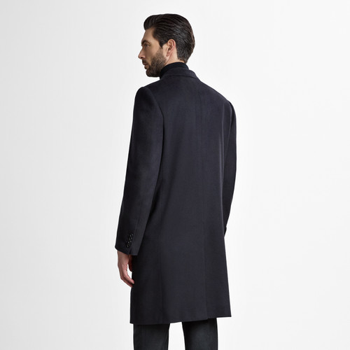 “Lyon” single-breasted coat in dark navy blue
