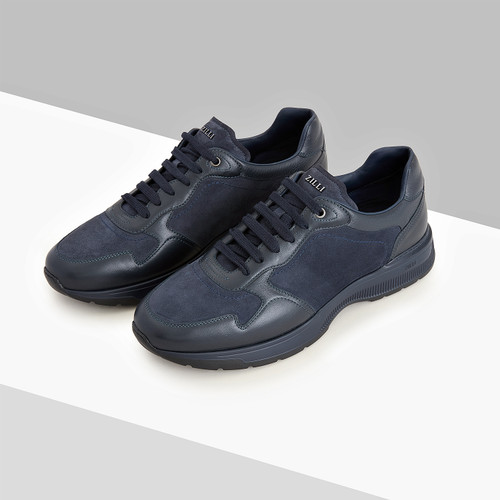 Dark navy three-material running sneakers