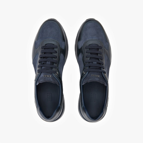 Dark navy three-material running sneakers