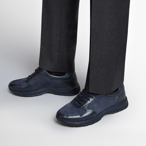 Dark navy three-material running sneakers