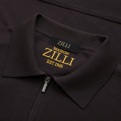 Chocolate “Lion Piquet” zipped polo shirt