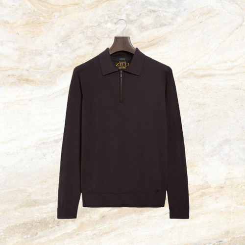 Chocolate “Lion Piquet” zipped polo shirt