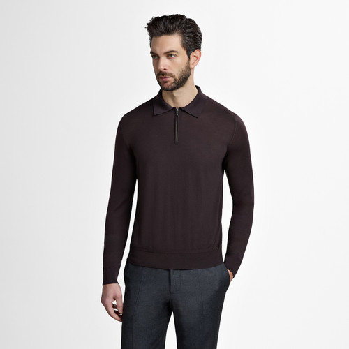 Chocolate “Lion Piquet” zipped polo shirt Chocolate “Lion Piquet” zipped polo shirt