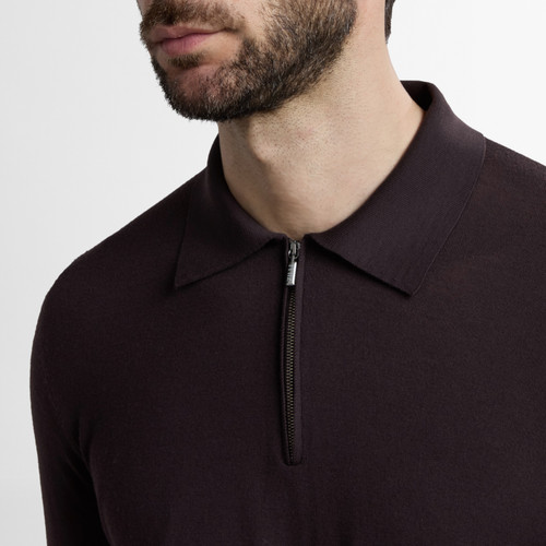 Chocolate “Lion Piquet” zipped polo shirt