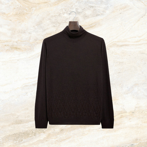 Chocolate brown "Vanished argyle" turtleneck sweater Chocolate brown "Vanished argyle" turtleneck sweater