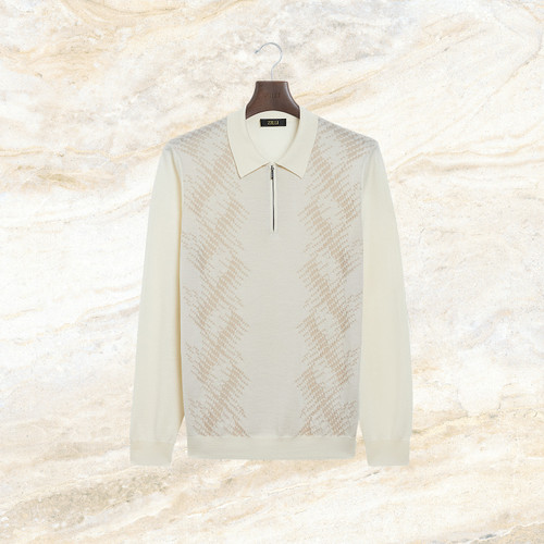 Blonde fawn “Raising Ruffle” zipped polo shirt