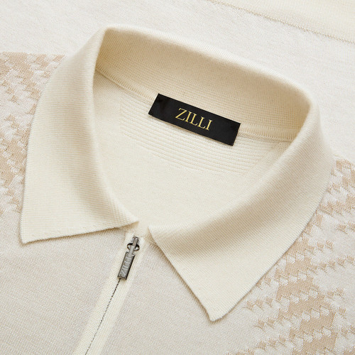 Blonde fawn “Raising Ruffle” zipped polo shirt