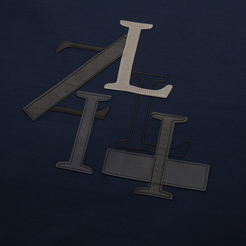 Dark navy round neck T-Shirt, patchwork "ZILLI" Dark navy round neck T-Shirt, patchwork "ZILLI"
