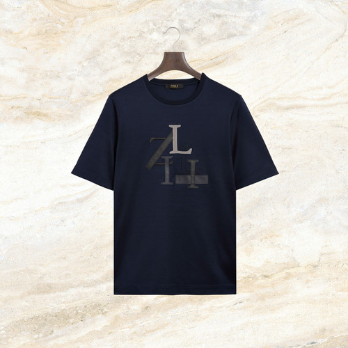 Dark navy round neck T-Shirt, patchwork "ZILLI" Dark navy round neck T-Shirt, patchwork "ZILLI"