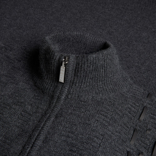 Charcoal “Leather stitching” zipped cardigan