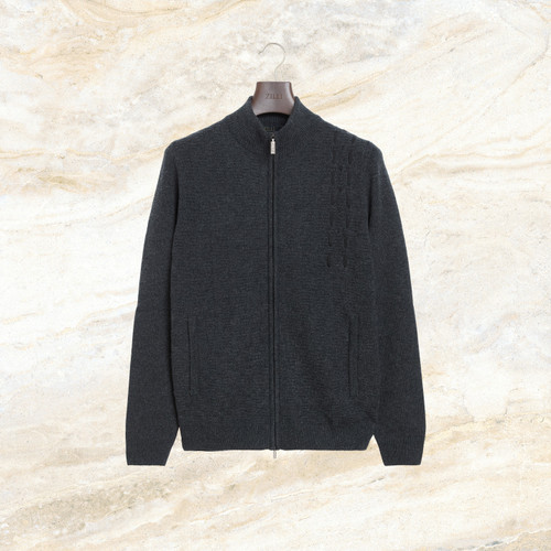 Charcoal “Leather stitching” zipped cardigan
