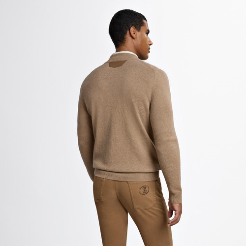 Cappuccino “Leather stitching” zipped cardigan