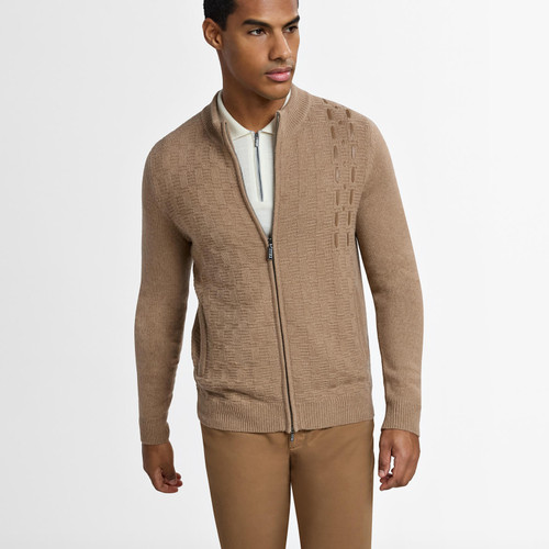 Cappuccino “Leather stitching” zipped cardigan