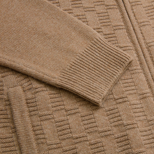 Cappuccino “Leather stitching” zipped cardigan