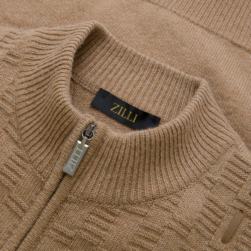 Cappuccino “Leather stitching” zipped cardigan