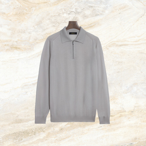 Blond fawn “Unstructured ZILLI” zipped polo shirt