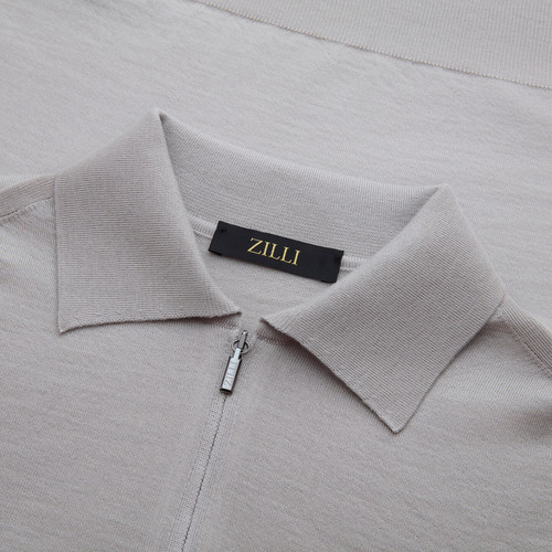 Blond fawn “Unstructured ZILLI” zipped polo shirt