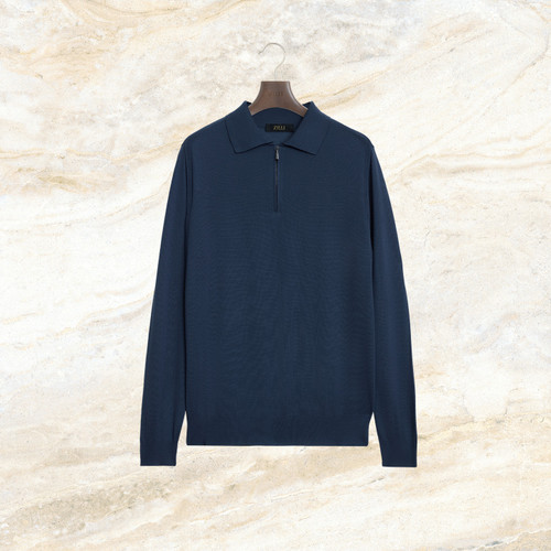 Smoke blue “Unstructured ZILLI” zipped polo shirt