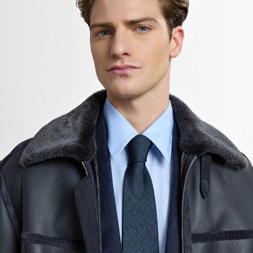 Dark navy “ZILLI Lettering” tie, 8 cm