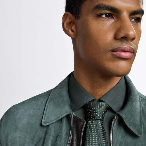 English green “Pinhead” tie with white polka dot pattern, 8 cm