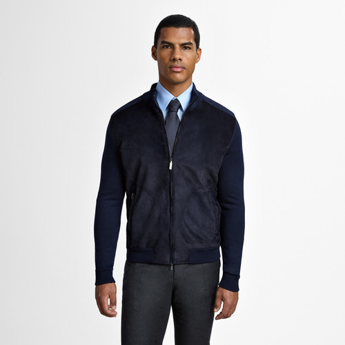 Dark navy blue "Triple stitching" zipped cardigan