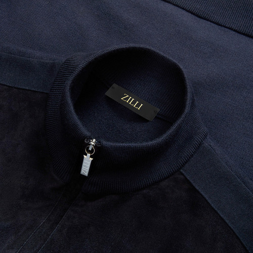 Dark navy blue "Triple stitching" zipped cardigan