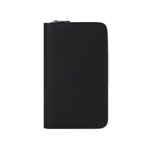 Black zip around organizer in grained calfskin