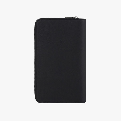 Black zip around organizer in grained calfskin