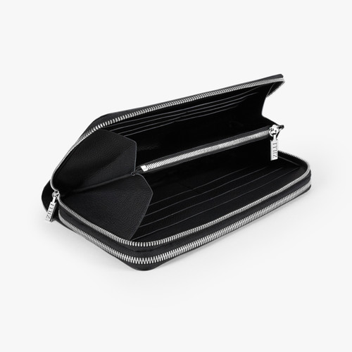 Black zip around organizer in grained calfskin
