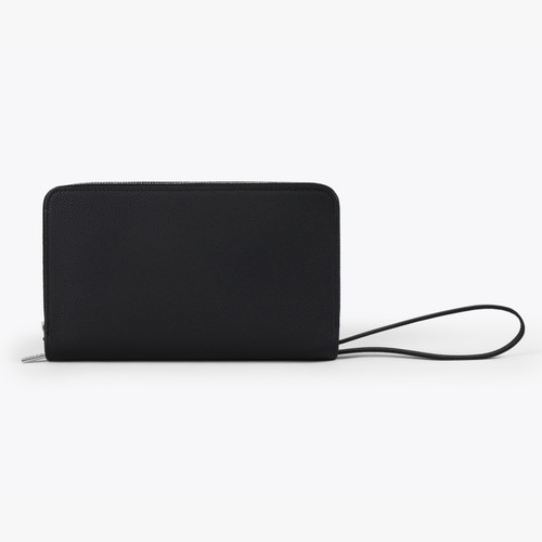 Black zip around organizer in grained calfskin
