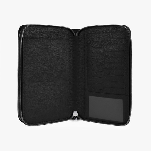 Black zip around organizer in grained calfskin