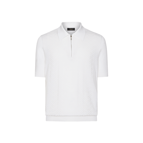 Zipped white polo shirt "Shaded Argyle"