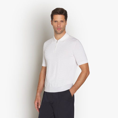 Zipped white polo shirt "Shaded Argyle"