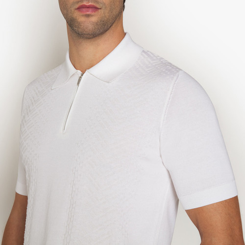 Zipped white polo shirt "Shaded Argyle"