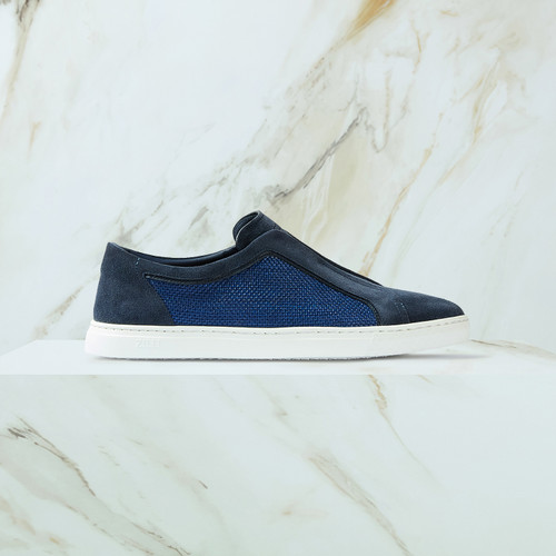 Navy blue “Piping Fabric” slip-on sneakers