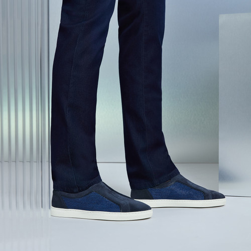 Navy blue “Piping Fabric” slip-on sneakers