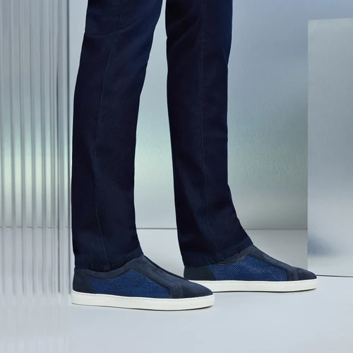 Navy blue “Piping Fabric” slip-on sneakers