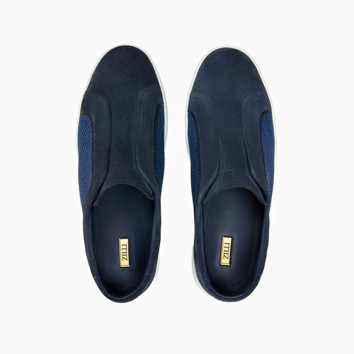 Navy blue “Piping Fabric” slip-on sneakers