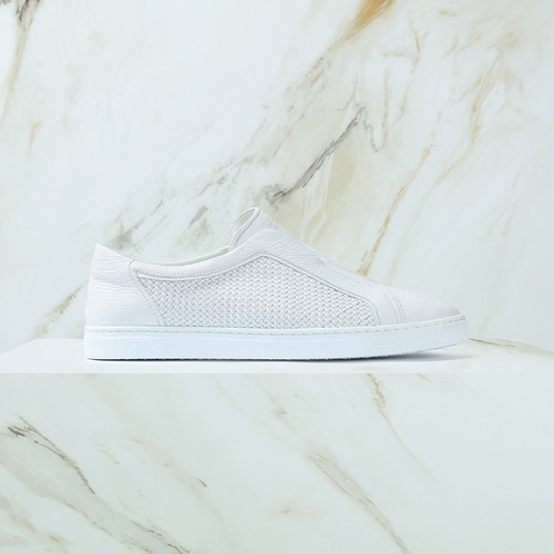White “Piping Micro Woven” slip-on sneakers