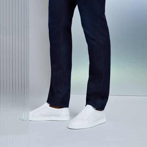 White “Piping Micro Woven” slip-on sneakers