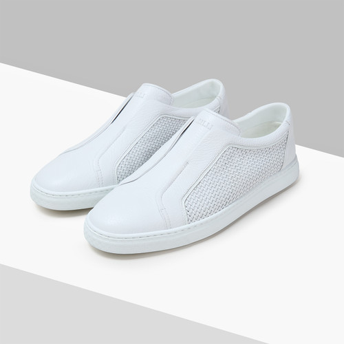 White “Piping Micro Woven” slip-on sneakers