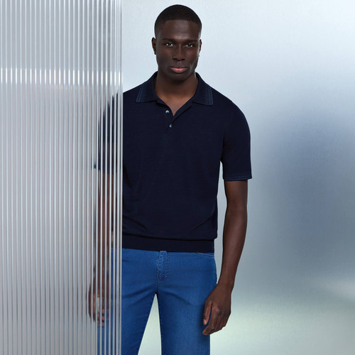 Dark navy blue “Collar Fade” button-down polo shirt