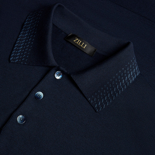 Dark navy blue “Collar Fade” button-down polo shirt