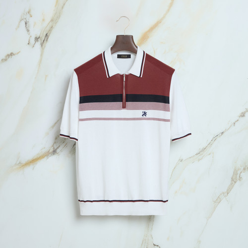 Natural white “Yacht Club” zipped polo shirt