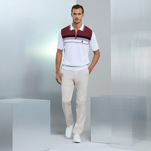 Natural white “Yacht Club” zipped polo shirt