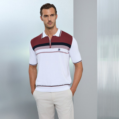 Natural white “Yacht Club” zipped polo shirt