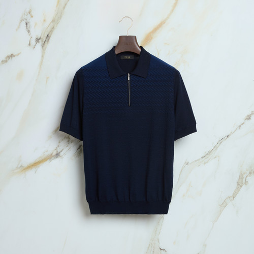 Dark navy blue “Dusk” zipped polo shirt