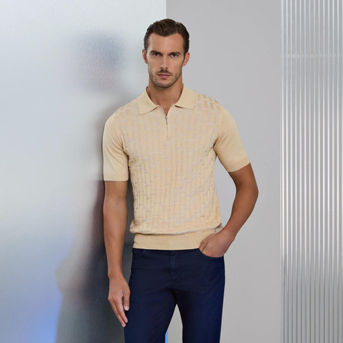 Sand beige “Matrix Vanisé” zipped polo shirt