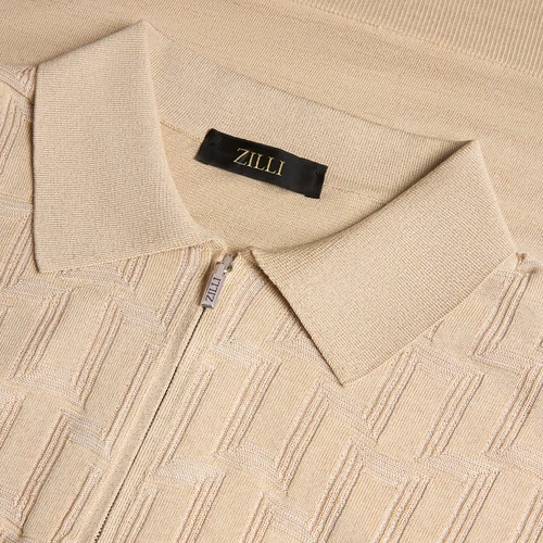 Sand beige “Matrix Vanisé” zipped polo shirt