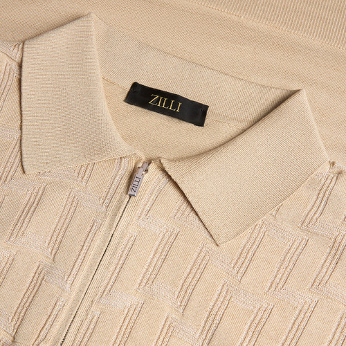 Sand beige “Matrix Vanisé” zipped polo shirt